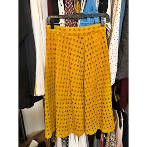 Yellow Gold Eyelet Midi or A-Line Skirt